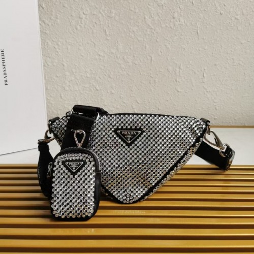 Prada kabelka přes rameno s umělými krystaly 1AH190 černá