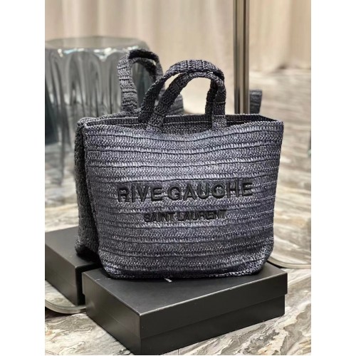 HÁČKOVANÁ TAŠKA SAINT LAURENT RIVE GAUCHE SUPPLE Z RAFIOVÉHO MATERIÁLU 688864 černá