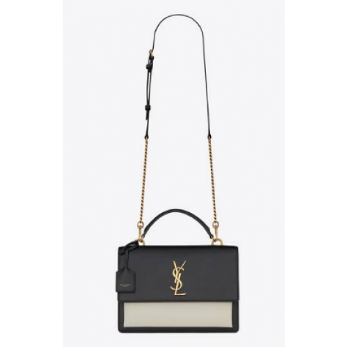 Střední vrchní rukojeť Saint Lauren Sunset z hladké kůže 634723, černá