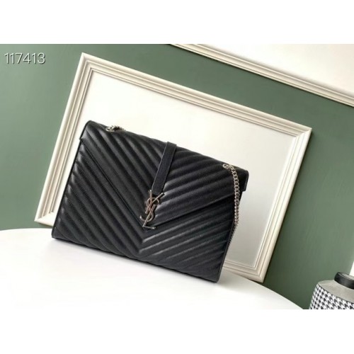 VELKÁ TAŠKA SAINT LAURENT ENVELOPE Z PŘÍCHUTNÉ KŮŽE S RELIÉFNÍM VZOREM, 600166B, ČERNÁ