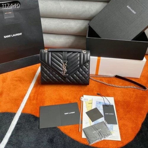 STŘEDNÍ TAŠKA SAINT LAURENT ENVELOPE VE MIXU MATELASSe GRAIN DE POUDRE RAŽENÁ KŮŽE 600185 BLACK&SILouis VuittonER
