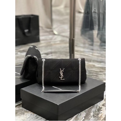 Střední kabelka SAINT LAURENT JAMIE CHAIN CARRE RIVE GAUCHE z jehněčí kůže a semiše 515821 černá