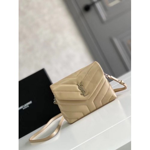 MALÉ KOŠÍKY SAINT LAURENT LOULOU Z KŮŽE A MATELASSE 467072 SLONOVÁ KOSTKA PŘÍRODNÍ A STAROSTLIVÉ SILVER