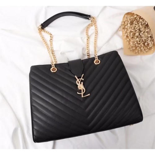 SAINT LAURENT Loulou Monogram extra velká prošívaná kožená kabelka přes rameno 26587 černá
