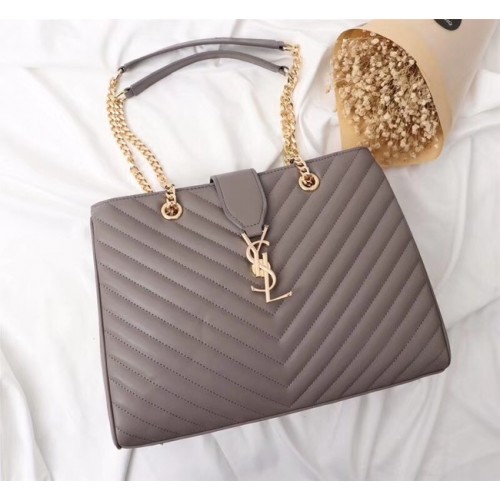 SAINT LAURENT Loulou Monogram extra velká prošívaná kožená kabelka přes rameno 26587 šedá