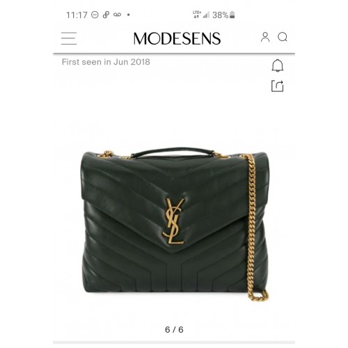 SAINT LAURENT Loulou Monogram středně prošívaná kožená kabelka přes rameno 74558 černozelená