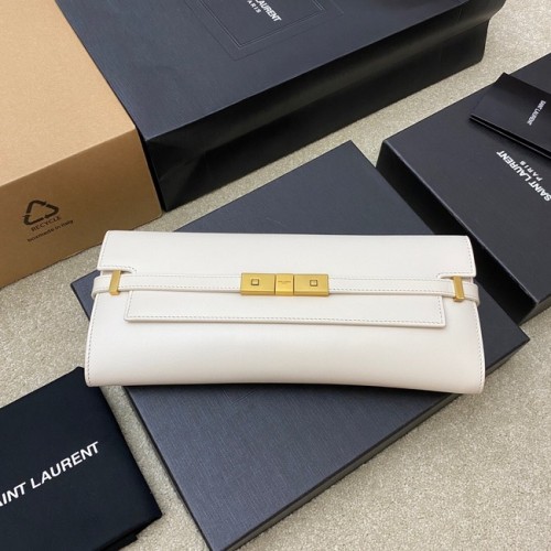 Kabelka SAINT LAURENT MANHATTAN CLUTCH IN BOX, kožená, SAINT LAURENT 695949, bílá