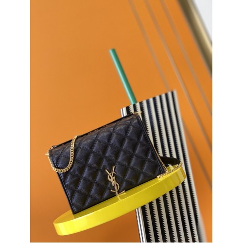 Kožená peněženka Saint Laurent s monogramovým řetízkem 629246 černá