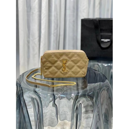 Kožená peněženka Saint Laurent s monogramem a řetízkem 655941 béžová