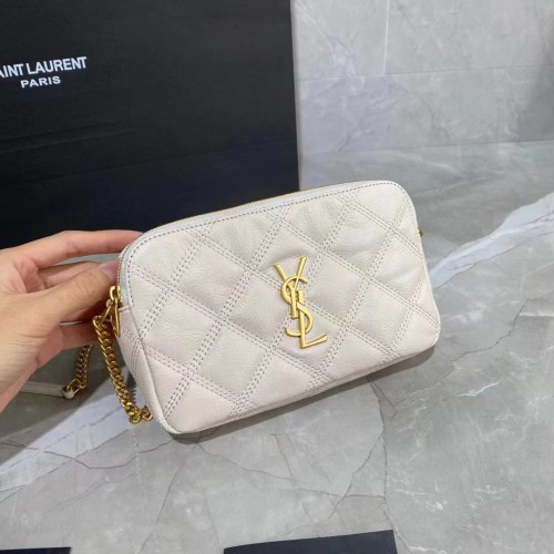 Kožená peněženka Saint Laurent s monogramem a řetízkem 655941, bílá