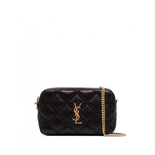 Kožená peněženka Saint Laurent s monogramem a řetízkem 655941 černá