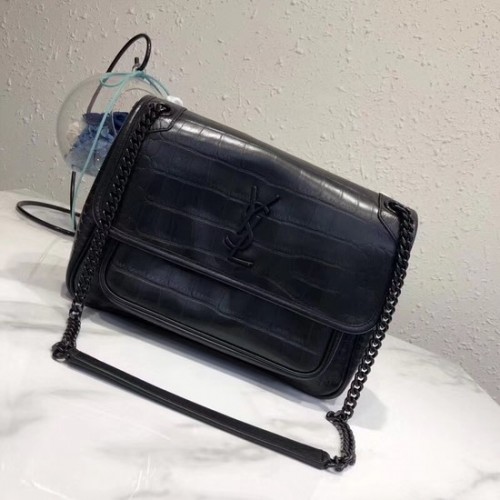 SAINT LAURENT Střední kabelka Niki Chain Bag Cabas z krokodýlí kůže s reliéfním vzorem 498894 Černá