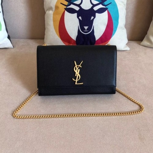Středně velká kožená kabelka přes rameno SAINT LAURENT Monogram Kate s oblázkovým vzorem 354021 černá