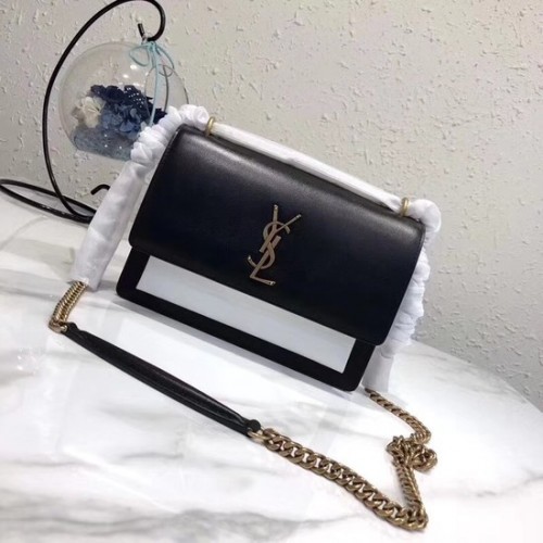Kožená crossbody kabelka SAINT LAURENT Monogram Sunset střední velikosti 8001 Černá a bílá