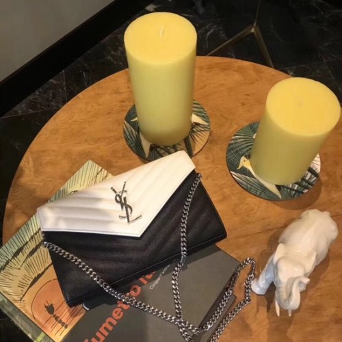 Kožená prošívaná kabelka SAINT LAURENT s monogramem 26813 Černá a bílá