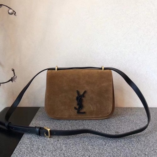 SAINT LAURENT Monogram semišová crossbody kabelka 512853 hnědá