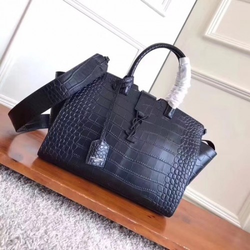 Kabelka Saint Laurent Nano Soft Day Bag z kůže s reliéfním vzorem krokodýla 3807 černá