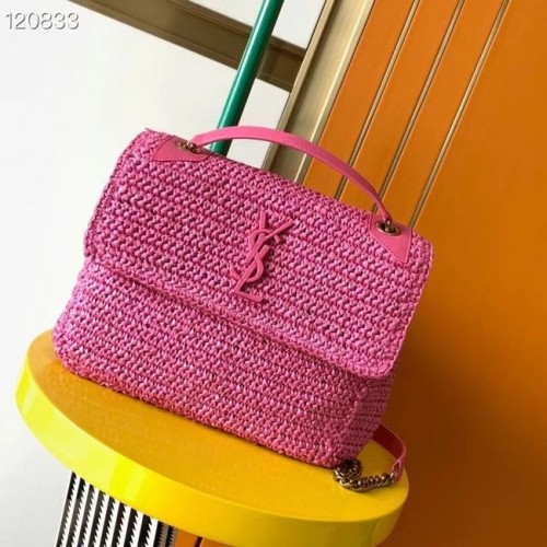 Střední kabelka s řetízkem Saint Laurent Niki v rafiové barvě 498894 švestková