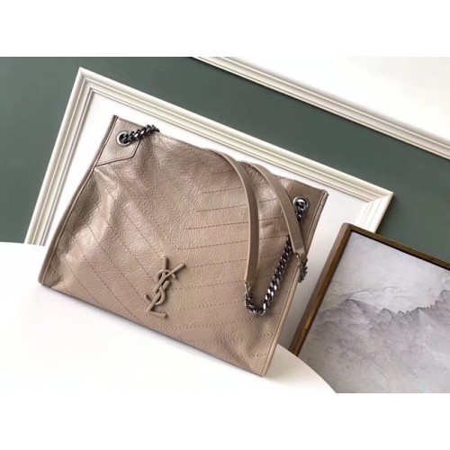 Střední nákupní taška Saint Laurent Niki z pomačkané vintage kůže 5814 kaštanová