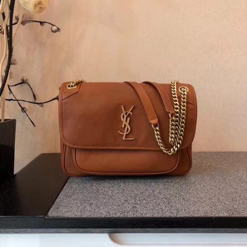 Kožená kabelka přes rameno SAINT LAURENT Niki s monogramem střední velikosti 504865 Camel