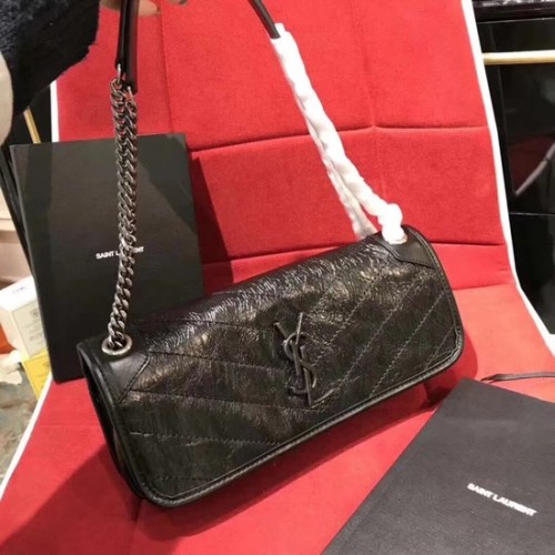 Malá kožená kabelka přes rameno SAINT LAURENT Niki s monogramem 504866 černá