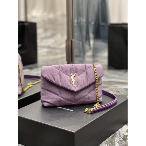 PYTÍCÍ TAŠKA NA HRAČKY SAINT LAURENT Z PLÁTNA A HLADKÉ KŮŽE 620333 BĚLENÁ ŠEŘÍ