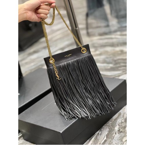 MALÁ ŘETÍZKOVÁ KABELKA SAINT LAURENT Z HLADKÉ KŮŽE S TŘÁSNĚMI 683378 ČERNÁ