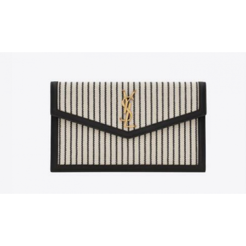 Kabelka Saint Laurent Uptown z plátna a hladké kůže 565739 krémová a černá