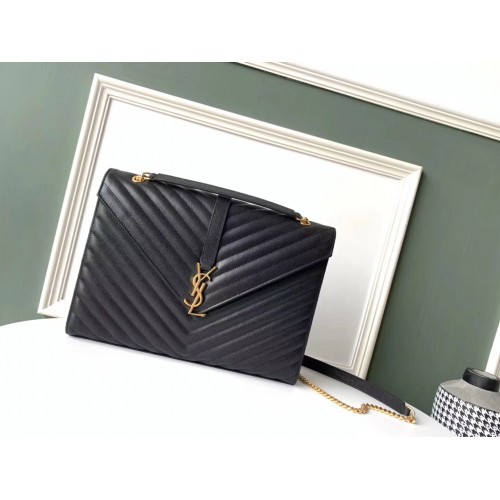 Kožená kabelka přes rameno SAINT LAURENT 392745 s černo-zlatými detaily