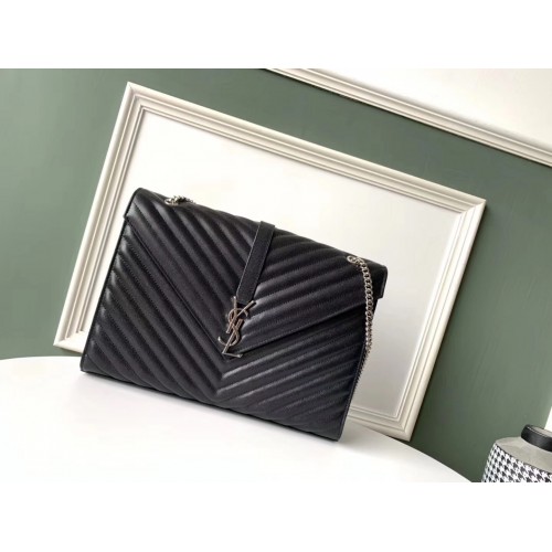 Kožená kabelka přes rameno SAINT LAURENT 392745 s černo-stříbrnými kovovými prvky