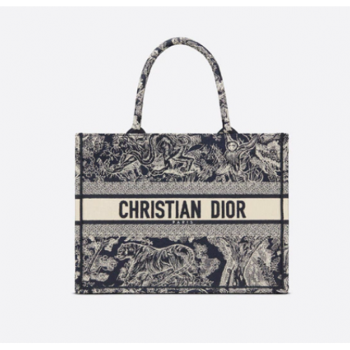 SMALL DIOR BOOK TOTE Modrá Toile de Jouy Reverse Embroidery M1296Z