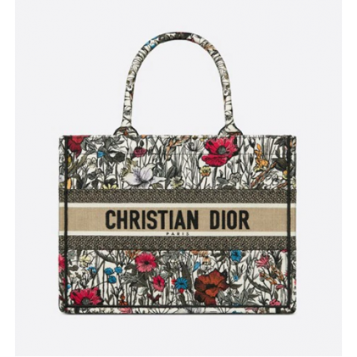 Střední taška DIOR BOOK TOTE Multicolor Mille Fleurs Embroidery M1296Z
