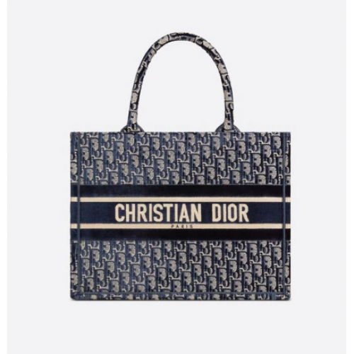 MALÁ DIOR BOOK TOTE modrá Dior Oblique Embroidered Velvet M1287Z