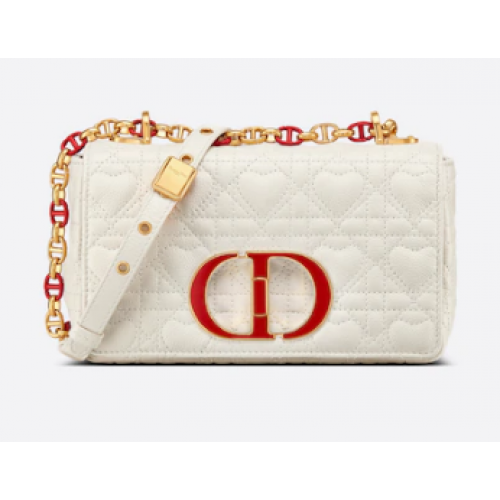 MALÁ DIORAMOUR DIOR CARO BAG z telecí kůže Latte Cannage s motivem srdce M9241WN