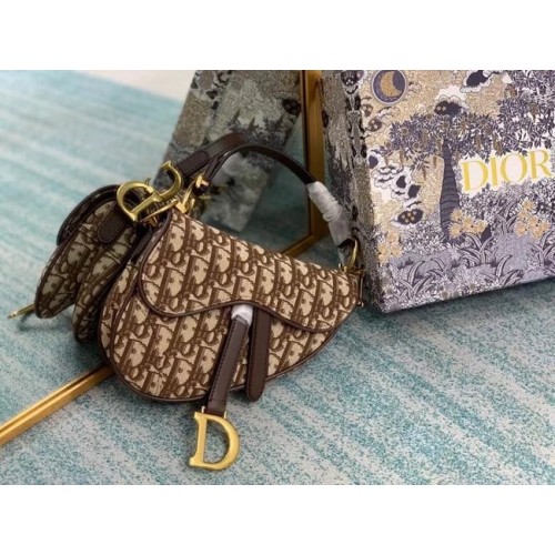 MALÁ PODSEDLOVÁ TAŠKA Dior Oblique Embroidered M1296ZW Hnědá