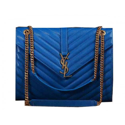 Klasická kabelka Saint Laurent s monogramem Cannage Pattern Flap Y5480 modrá