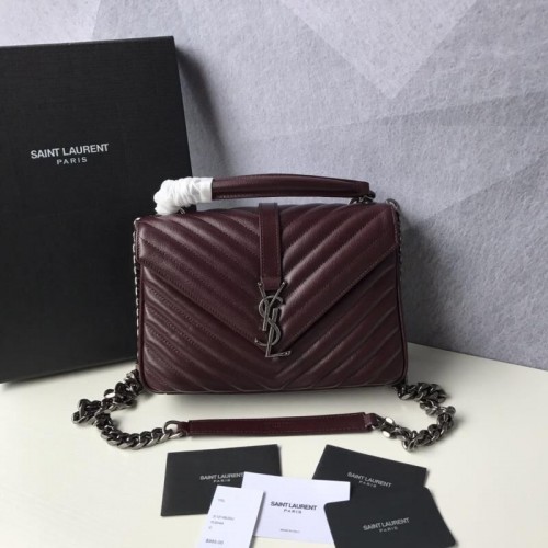 Saint Laurent Klasická Monogramme Kožená Kabelka s Klapkou Y392738 Burgundská