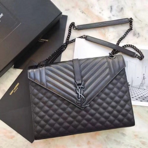 Klasická kožená kabelka Saint Laurent s monogramem 392738 černá