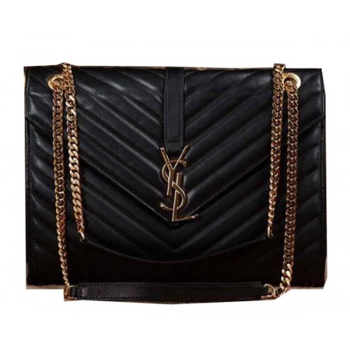 Klasická monogramová originální kožená kabelka Saint Laurent Y5480 černá