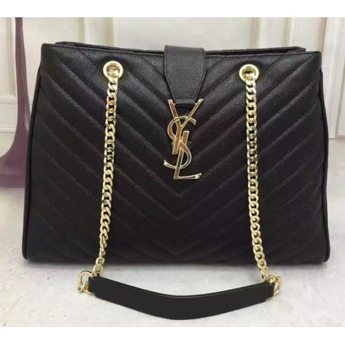 Kožená taška se vzorem Saint Laurent Large Cabas Cannage Y26584 Černá