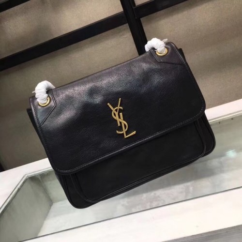 Velká monogramová kabelka přes rameno Saint Laurent Niki 2829 černá
