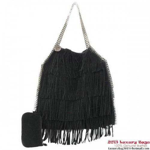Stella McCartney Falabella Shaggy Tassels Fold Over Tote Bag - černá