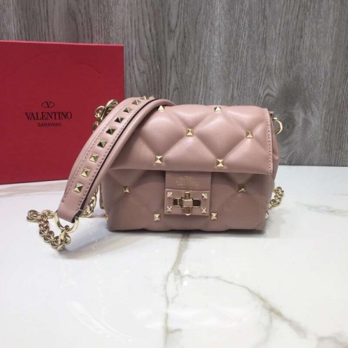 VALENTINO prošívaná kožená crossbody kabelka Candy 0073 růžová