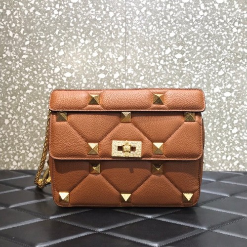 VALENTINO GARAVANI Kabelka přes rameno z telecí kůže s texturovanou texturou 2B0I59 hnědá