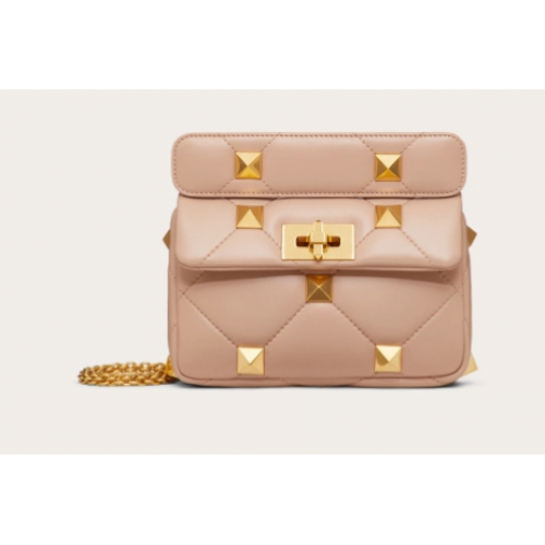 VALENTINO GARAVANI ROMAN STUD Malá kabelka z ovčí kůže 1W2B0L04 Krémově meruňková