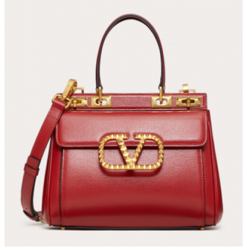 VALENTINO GARAVANI Rockstud Alcove Telecí kůže střední délky 2B0J41 červená