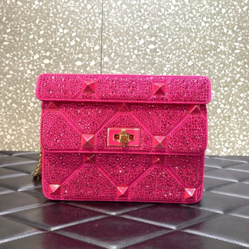 VALENTINO GARAVANI Kabelka přes rameno Roman Stud z měkké ovčí kůže s řetízkem VW0B0I82 švestková