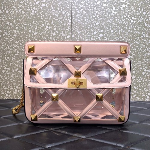 VALENTINO GARAVANI Kabelka přes rameno Roman Stud z měkké ovčí kůže s řetízkem WW2B0I60B růžová