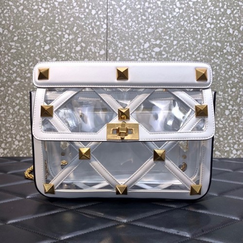 VALENTINO GARAVANI Římská kabelka přes rameno s řetízkem z měkké ovčí kůže WW2B0I60B bílá