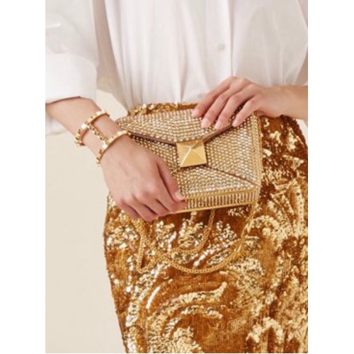 VALENTINO ONE STUD Malá kabelka přes rameno s výšivkou z kamínků 1W0B0L ŽLUTÁ